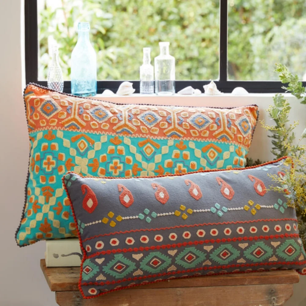 NWT Sundance Handmade Antonio Cotton Orange & Teal Pillow